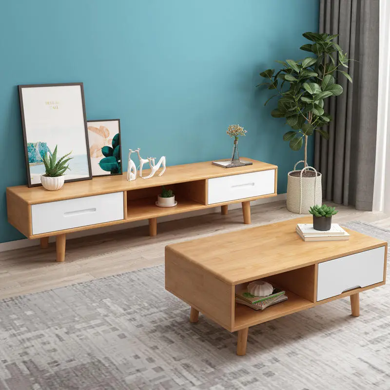 TV Cabinet with Two Drawers, a Luxurious Living Room Modern Solid Wood Retro TV Stand — image 5
