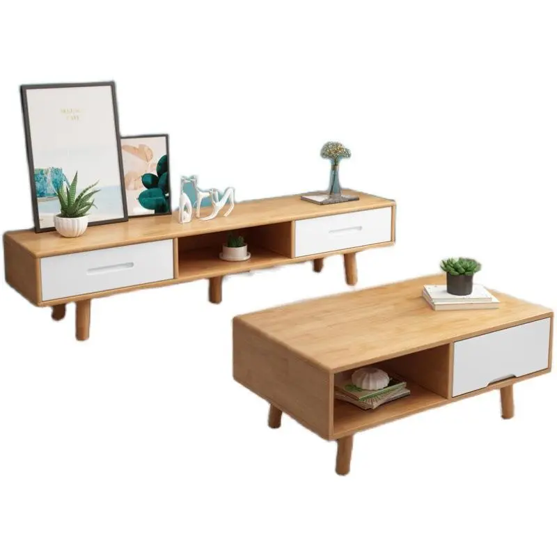 TV Cabinet with Two Drawers, a Luxurious Living Room Modern Solid Wood Retro TV Stand — image 6