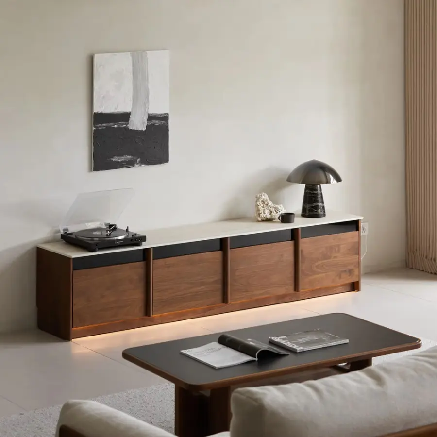 Solid Wood TV Cabinet Floor North American Black Walnut Luxury Living Room Household Small Apartment Fashionable Storage — view 1
