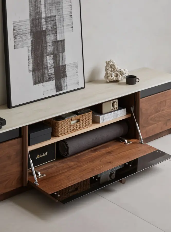 Solid Wood TV Cabinet Floor North American Black Walnut Luxury Living Room Household Small Apartment Fashionable Storage Cabinet — image 4