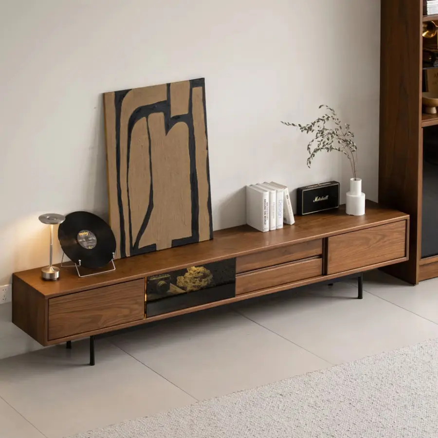 Vintage Solid Wood TV Cabinet Wall-Mounted Display Cabinet Living Room TV Storage Cabinet Simple Retro Floor Cabinet — view 1