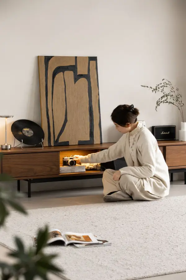 Vintage Solid Wood TV Cabinet Wall-Mounted Display Cabinet Living Room TV Storage Cabinet Simple Retro Floor Cabinet — image 2