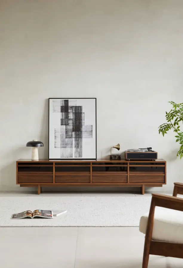 Solid Wood TV Cabinet Black Walnut Living Room Floor TV Cabinet Wall Storage Cabinet for Small Apartment — image 3