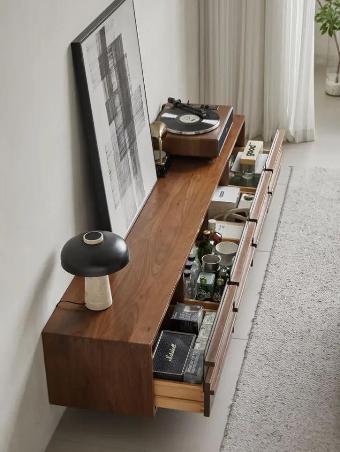 Solid Wood TV Cabinet Black Walnut Living Room Floor TV Cabinet Wall Storage Cabinet for Small Apartment — image 4
