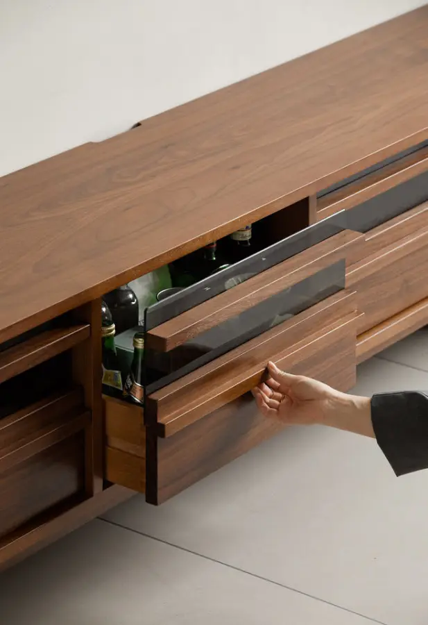 Solid Wood TV Cabinet Black Walnut Living Room Floor TV Cabinet Wall Storage Cabinet for Small Apartment — image 5