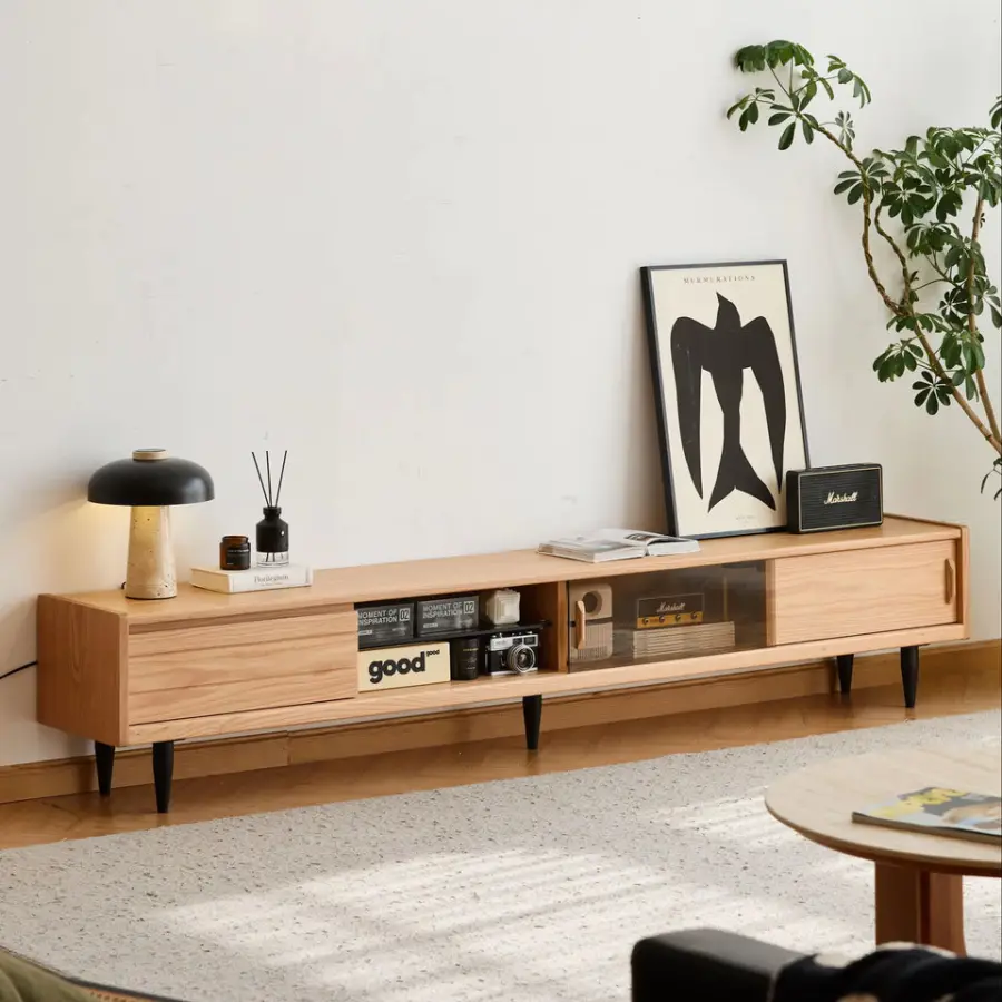 Factory Direct Sale Oak Small Apartment Coffee Table TV Cabinet Set Natural Wood Style Living Room Solid Wood TV Cabinet — view 1