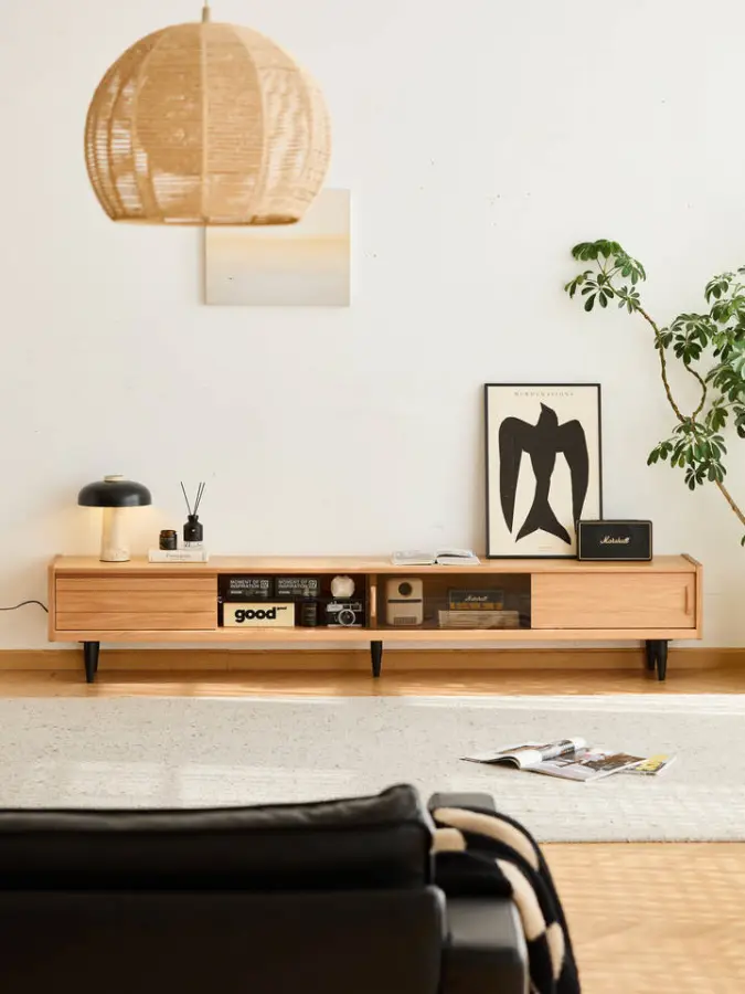 Factory Direct Sale Oak Small Apartment Coffee Table TV Cabinet Set Natural Wood Style Living Room Solid Wood TV Cabinet — image 2