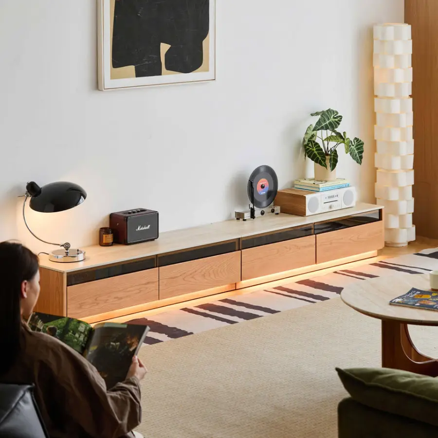 Glossy Cherry Wood TV Cabinet for Small Spaces, Cherry Wood Storage Floor Cabinet Factory Direct Sales — view 1