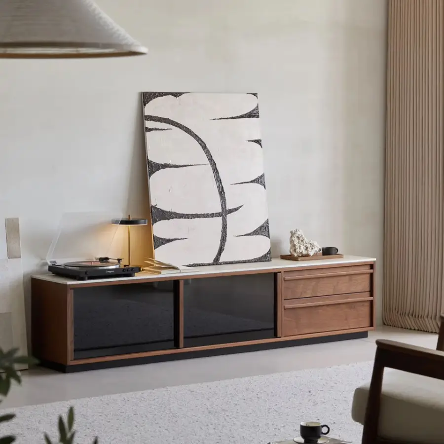 Nordic Solid Wood TV Cabinet Living Room North America Black Walnut Small Apartment Floor Rock Board Locker — view 1