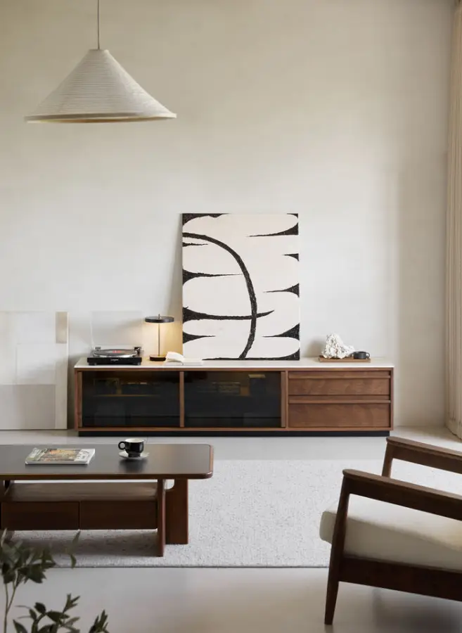 Nordic Solid Wood TV Cabinet Living Room North America Black Walnut Small Apartment Floor Rock Board Locker — image 2