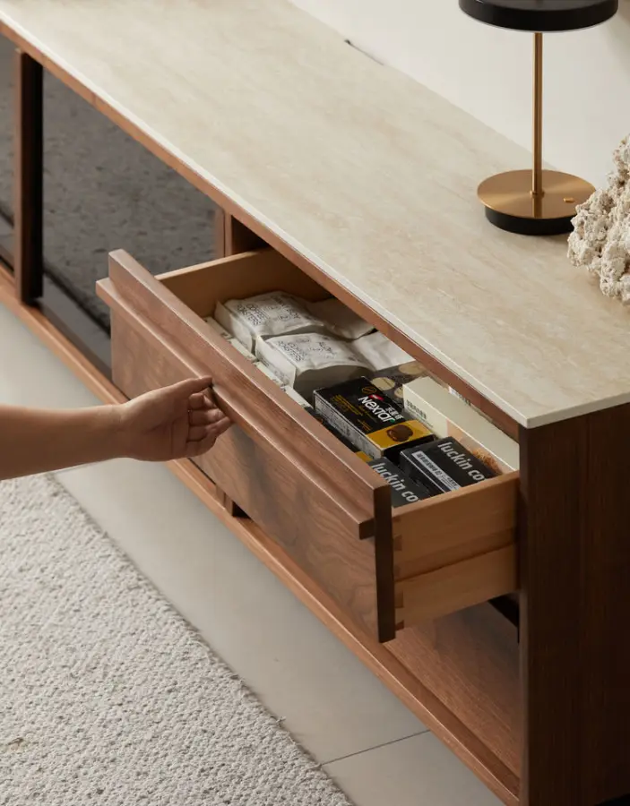 Nordic Solid Wood TV Cabinet Living Room North America Black Walnut Small Apartment Floor Rock Board Locker — image 3