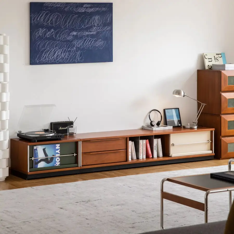 Solid Wood Vintage Style Combination TV Cabinet Floor-standing Living Room Home Integrated Small Apartment Storage Cabin — view 1