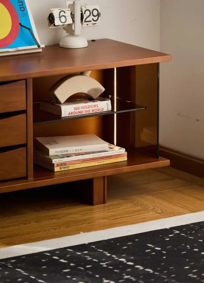 Vintage Solid Wood TV Cabinet Antique Style Storage Cabinet Small Apartment Living Room Home Audiovisual Integrated Cabinet — image 2