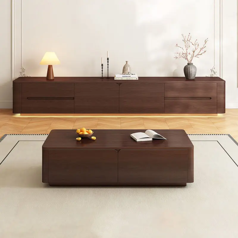 Manufacturer Wholesale Retro Design Walnut Color Floor-Standing Storage Wooden TV Cabinet Living Room Furniture TV Stand — view 2