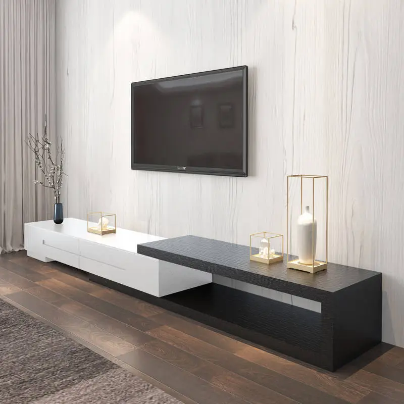 Factory Direct Sale Modern Minimalist TV Cabinet Set Black Oak Grain Extendable Nordic Living Room Small Apartment TV Ca — view 1