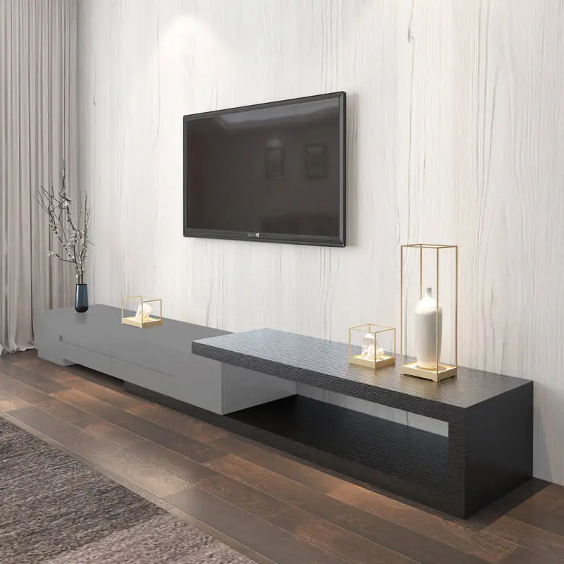 Factory Direct Sale Modern Minimalist TV Cabinet Set Black Oak Grain Extendable Nordic Living Room Small Apartment TV Cabinet — image 3