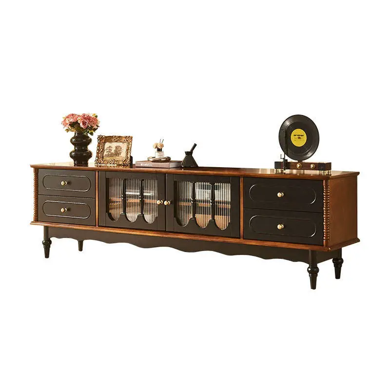 French-style Retro Solid Wood TV Cabinet, American-style Living Room Double-layer Floor-standing TV Cabinet — image 6