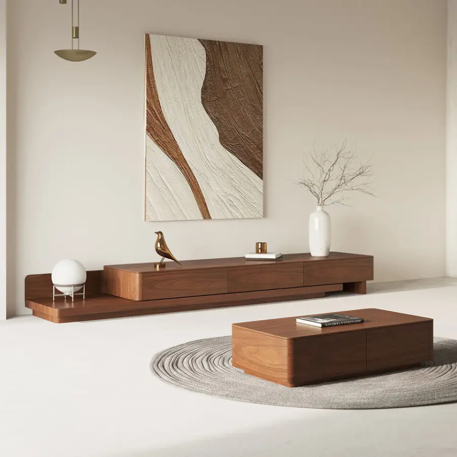 Factory Wholesale Modern Minimalist Walnut TV Stand Elegant Luxury Wooden Floor Standing Furniture for Living Room and B — view 1