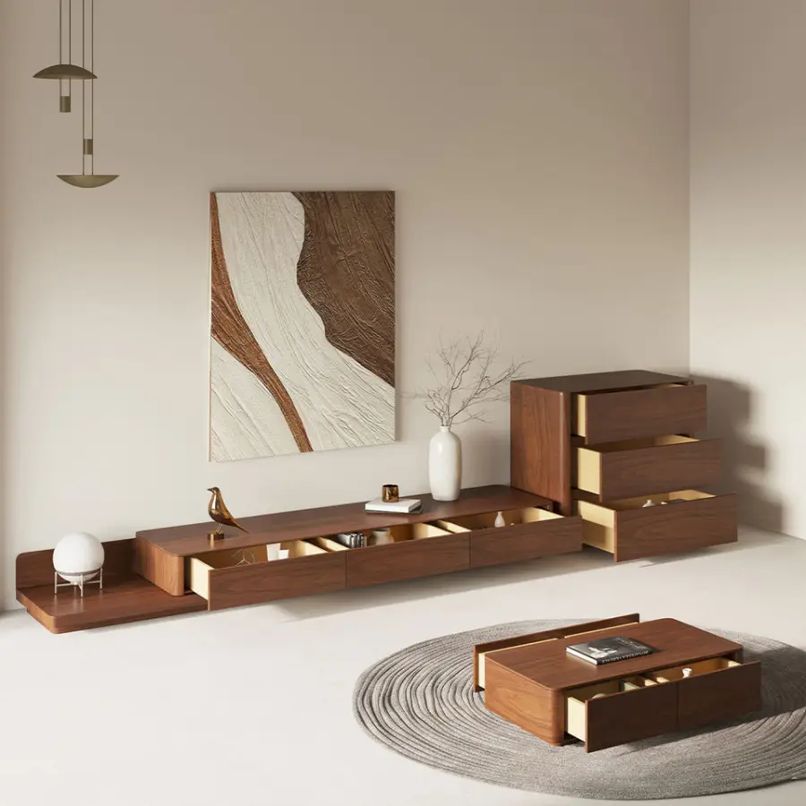 Factory Wholesale Modern Minimalist Walnut TV Stand Elegant Luxury Wooden Floor Standing Furniture for Living Room and B — view 2