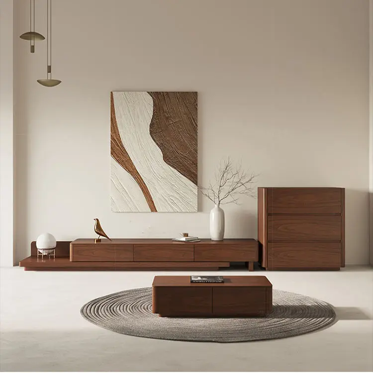 Factory Wholesale Modern Minimalist Walnut TV Stand Elegant Luxury Wooden Floor Standing Furniture for Living Room and B — view 3