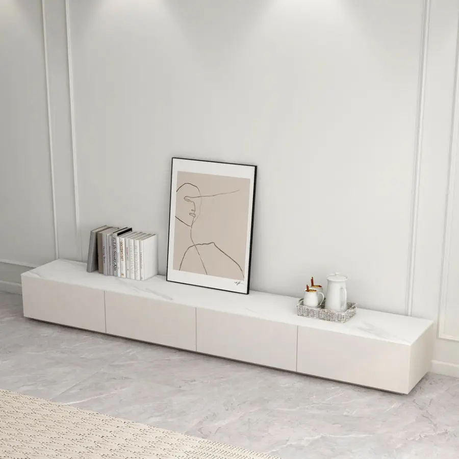 Cream Style Solid Wood TV Cabinet and Coffee Table Set, Light Luxury Living Room White Home Small Apartment Floor TV Cabinet — image 4