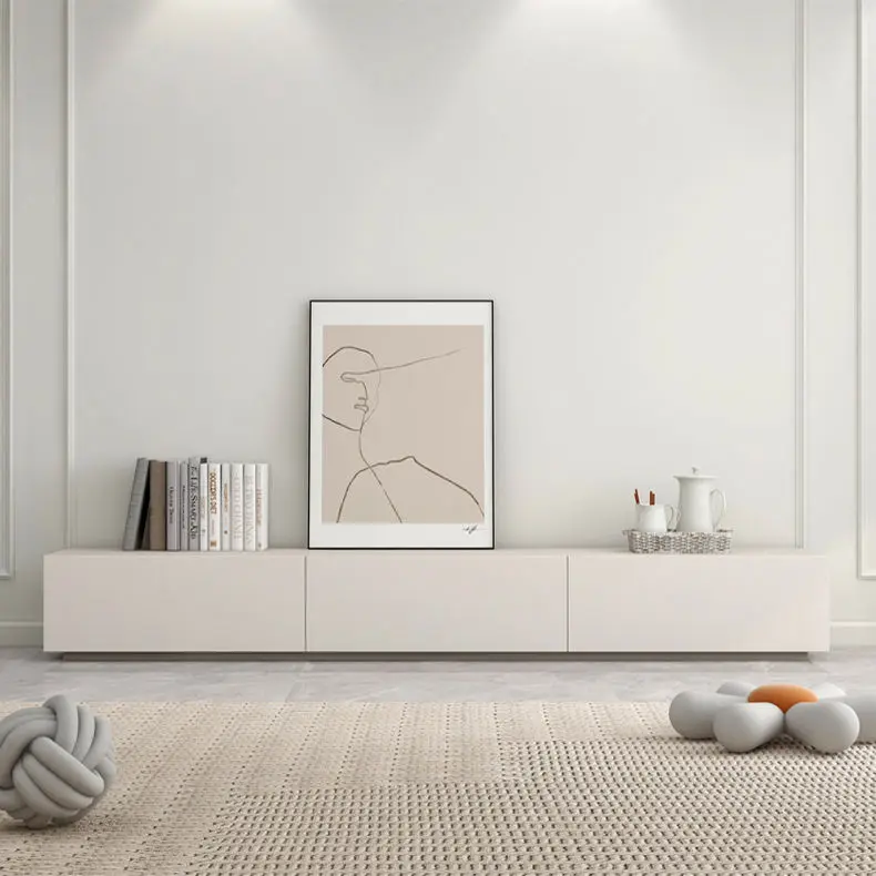 Cream Style Solid Wood TV Cabinet and Coffee Table Set, Light Luxury Living Room White Home Small Apartment Floor TV Cabinet — image 5