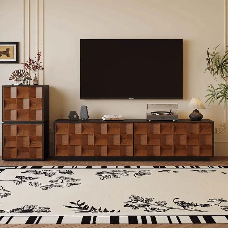 Mid-century TV Cabinet for Living Room, Home Use, French-style Vintage Solid Wood Floor-standing Small-sized Living Room — view 1