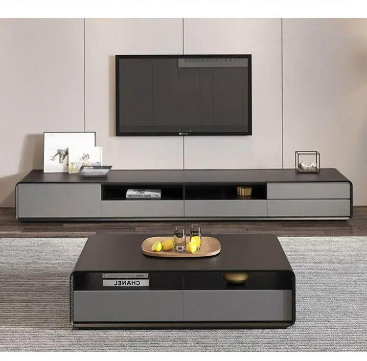 Small Apartment Luxury Living Room TV Stand New Floor-Standing Cabinet with Coffee Table Simple Modern Design for Househ — view 1