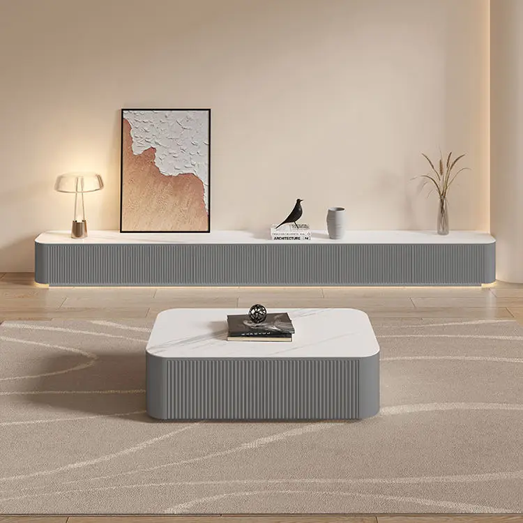 Factory Direct Sale Nordic Light Luxury Extended TV Cabinet Coffee Table Set Floor-standing Italian Style Rock Slab Furn — view 1