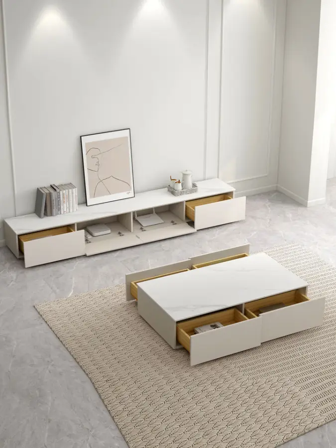 Manufacturer Custom Modern Minimalist TV Cabinet Italian Style Wooden Furniture Small Apartment Coffee Table TV Cabinet — view 2