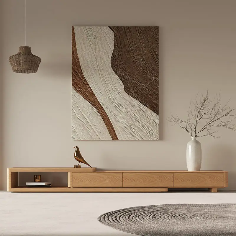 Living Room New TV Cabinet Extendable Coffee Table Set Natural Wood Style Modern Minimalist TV Cabinet for Small Spaces — image 5