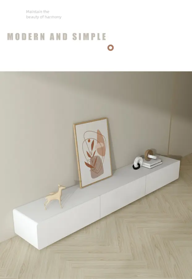 Modern Minimalist Solid Wood TV Cabinet Floor-standing TV Cabinet Coffee Table Set for Small Spaces High Solid Wood WhiteLacquer — image 3