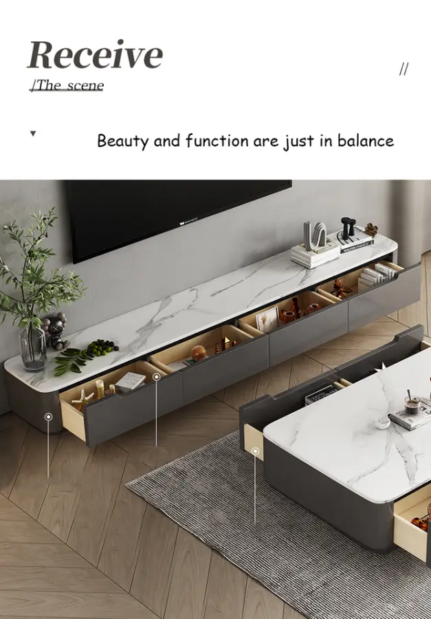 Solid Wood TV Cabinet Coffee Table Set Light Luxury Italian Minimalist Modern Simple New Style Rock Slab Storage Floor Cabinet — image 5