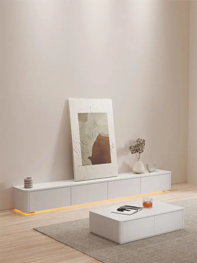 Factory Direct Simple Modern Solid Wood TV Cabinet High Floor Cabinet White Living Room Home TV Cabinet Coffee Table — image 5