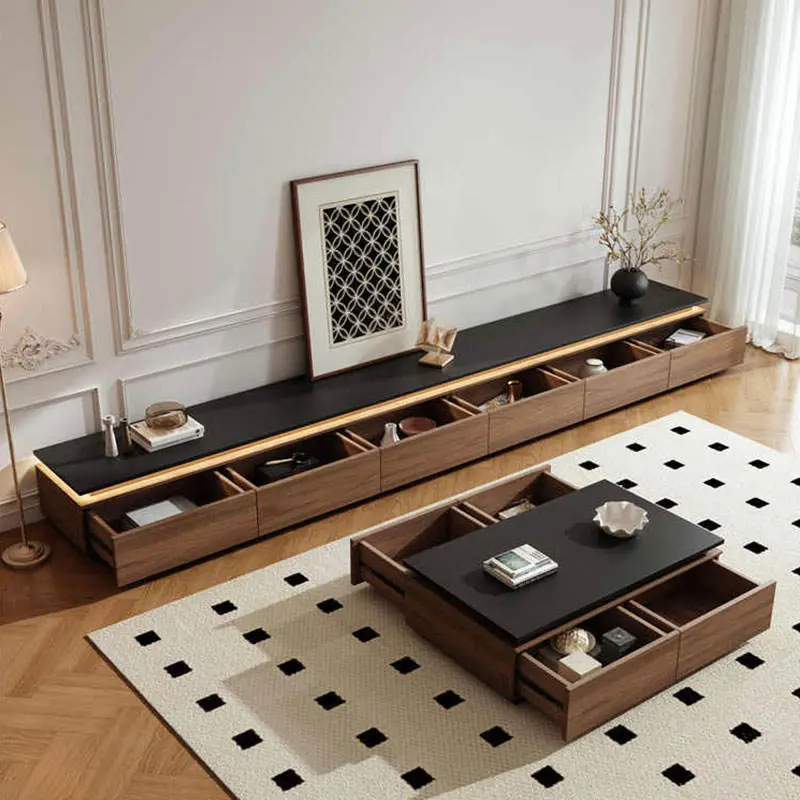 Factory Wholesale Walnut Wood Floor-standing Storage Cabinet, Italian Minimalist Living Room Antique Floor Cabinet, TV C — view 1