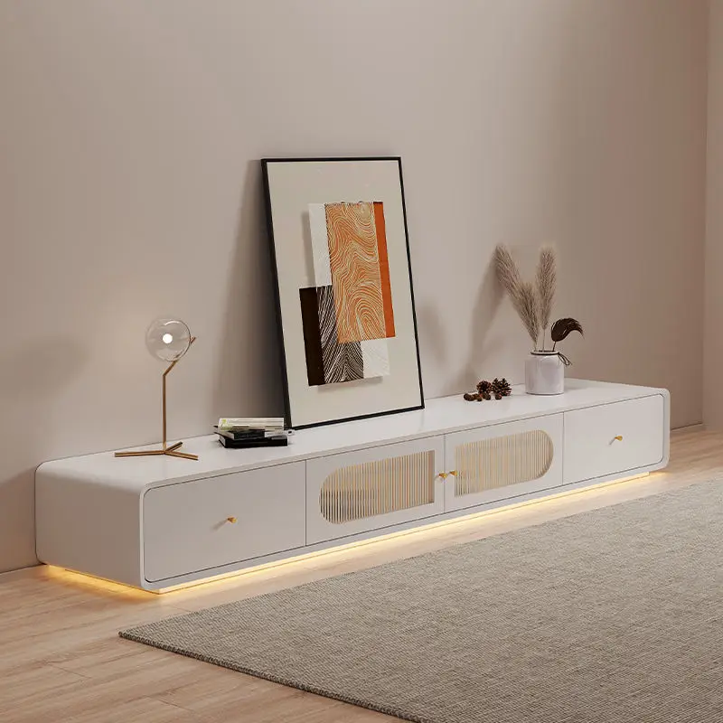 LatestdesignSolid Wood TV Cabinet Modern Simple Living Room Floor Cabinet Small Apartment Light Luxury Cream Style Coffe — view 1
