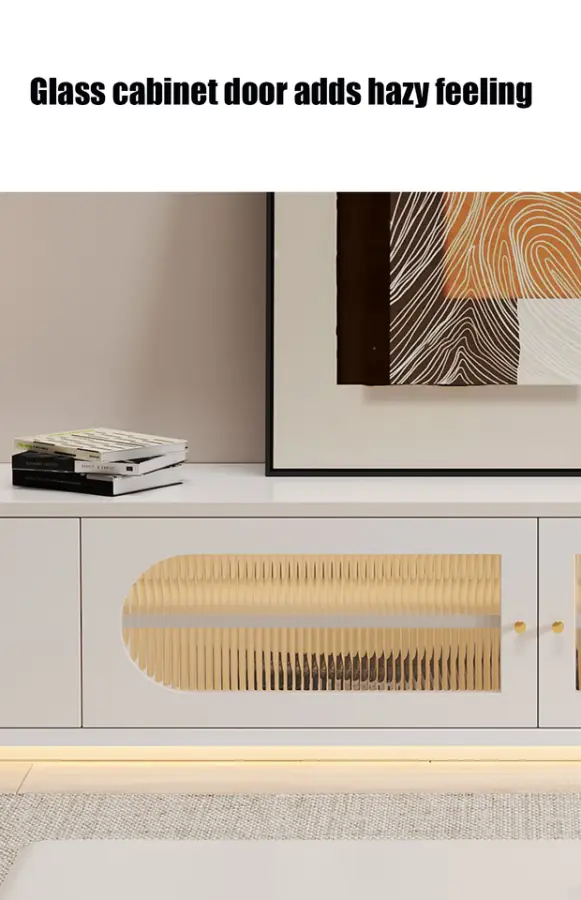 LatestdesignSolid Wood TV Cabinet Modern Simple Living Room Floor Cabinet Small Apartment Light Luxury Cream Style Coffee Table — image 3