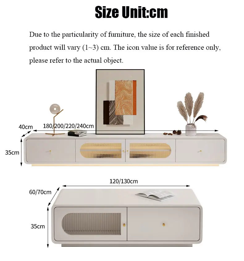 LatestdesignSolid Wood TV Cabinet Modern Simple Living Room Floor Cabinet Small Apartment Light Luxury Cream Style Coffee Table — image 4