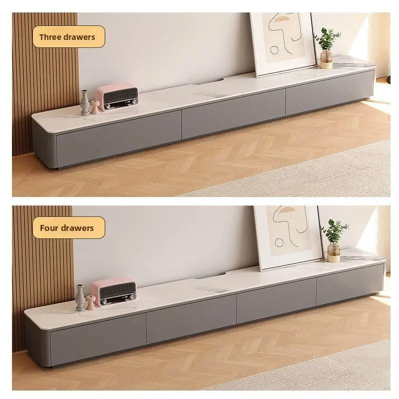 Solid Wood Floor-standing TV Cabinet and Coffee Table Set, Italian Minimalist Living Room French Stone Floor Cabinet — image 3