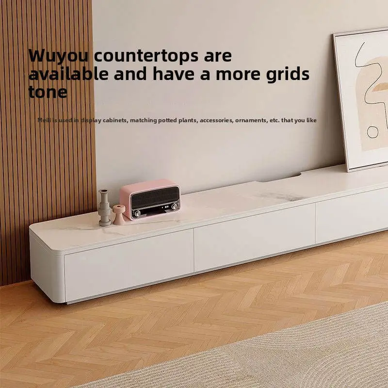 Solid Wood Floor-standing TV Cabinet and Coffee Table Set, Italian Minimalist Living Room French Stone Floor Cabinet — image 5