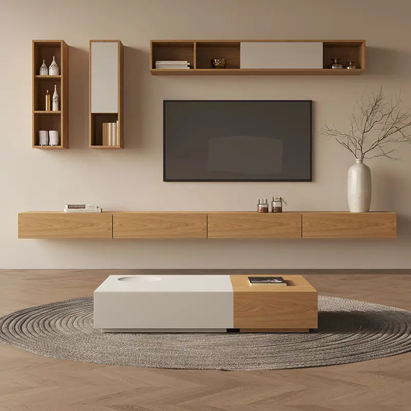 Modern Minimalist Floating TV Cabinet Suspended Floating TV Wall Cabinet Small Apartment Living Room Combination Coffee Table — image 3