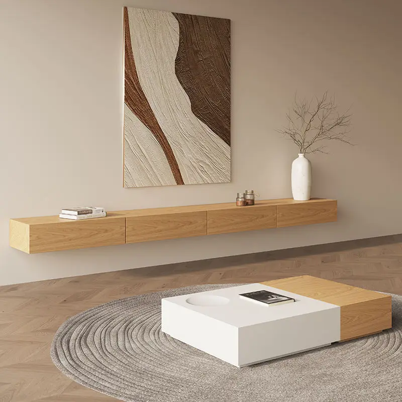 Modern Minimalist Floating TV Cabinet Suspended Floating TV Wall Cabinet Small Apartment Living Room Combination Coffee Table — image 4