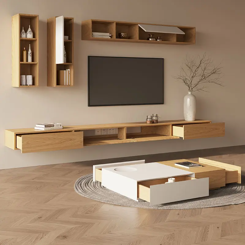 Modern Minimalist Floating TV Cabinet Suspended Floating TV Wall Cabinet Small Apartment Living Room Combination Coffee Table — image 5