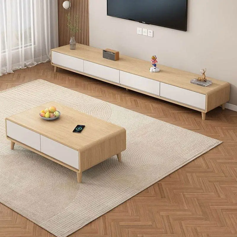 Solid Wood TV Cabinet and Coffee Table Set, Modern and Simple Living Room Household Small Apartment Floor-standing Cabinet — image 4