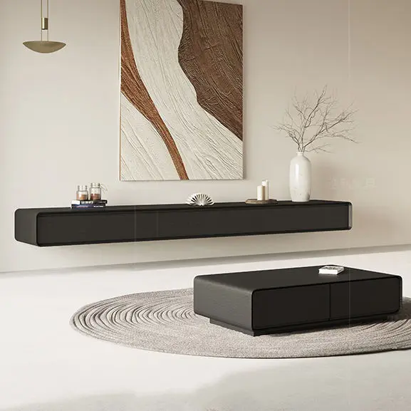 Black TV Cabinet Coffee Table Set Nordic Solid Wood Living Room Home Modern J Simple 2025 New Small Apartment — view 1