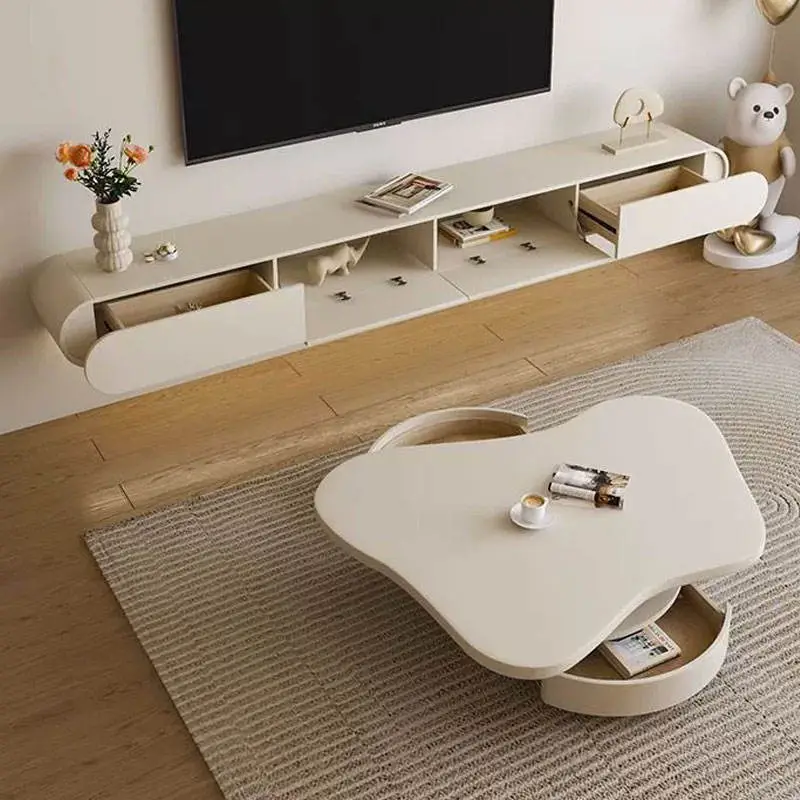 Creamy Style Floating Wall-mounted TV Cabinet 2025 Wall-mounted Cabinet Suspended TV — image 3
