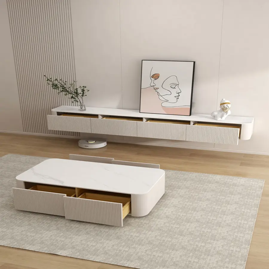 Modern Wholesale TV Cabinet - Table with Storage Shelf - Wooden Console - Wall - White - Nordic Style - Modern TV Cabine — view 1