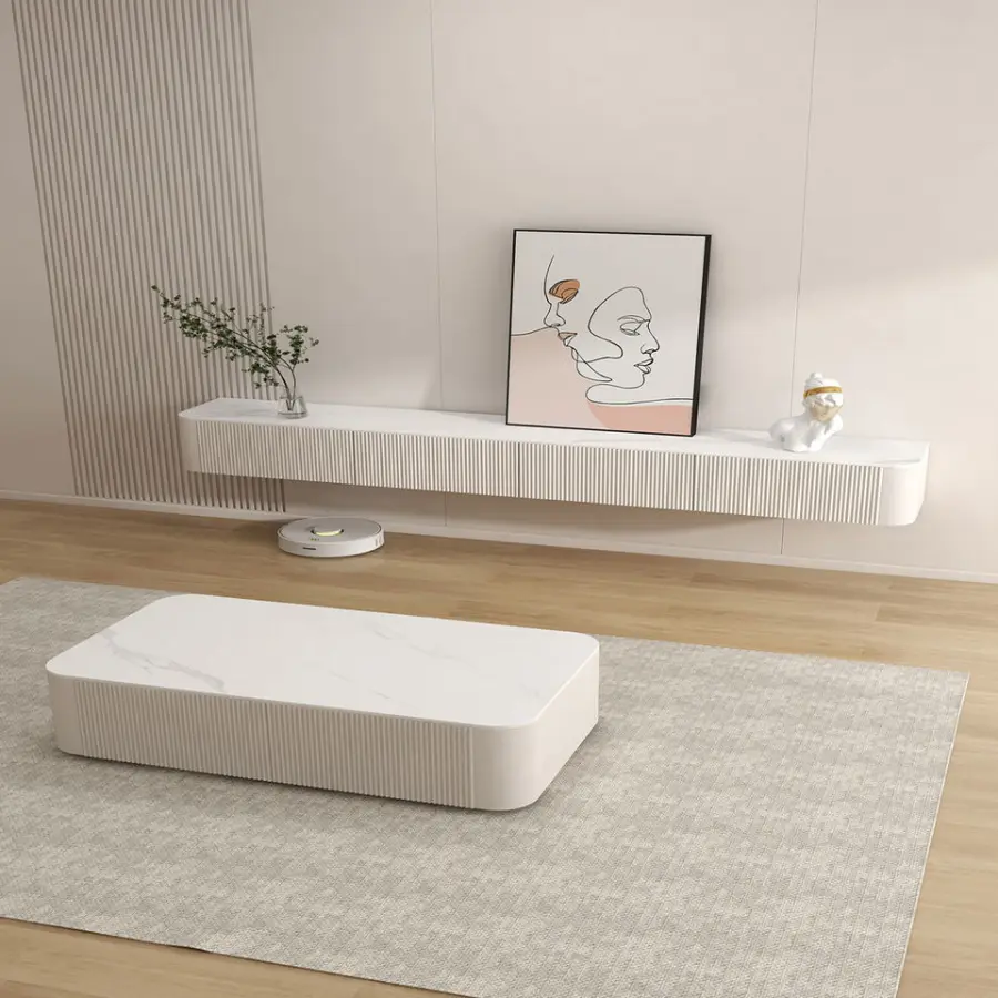 Modern Wholesale TV Cabinet - Table with Storage Shelf - Wooden Console - Wall - White - Nordic Style - Modern TV Cabinet — image 3