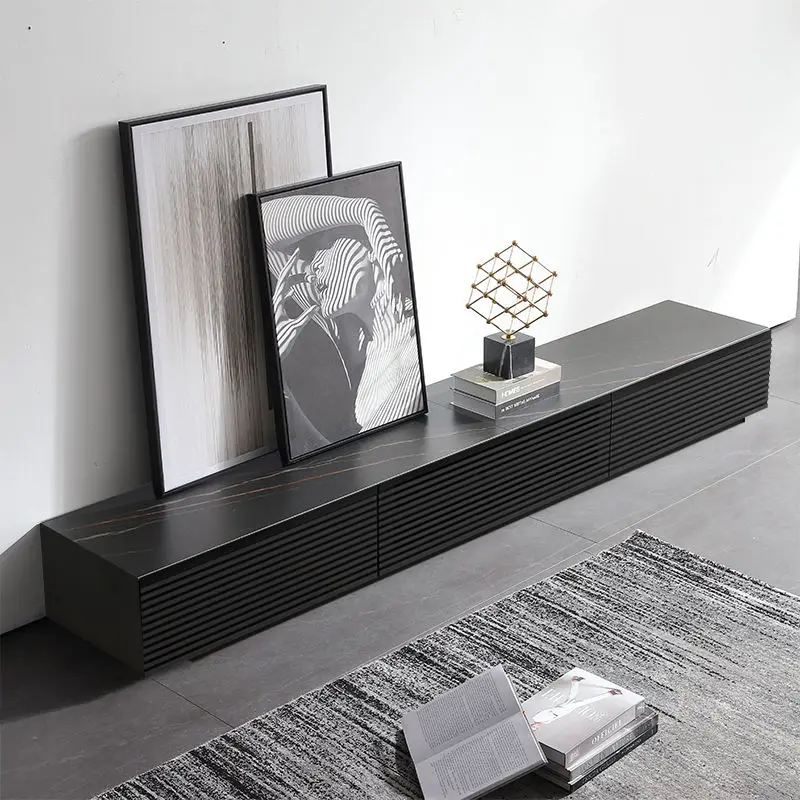 Solid Wood TV Cabinet Coffee Table Modern Minimalist Living Room Home High-End Floor-Standing Light Luxury Black TV Cabi — view 1