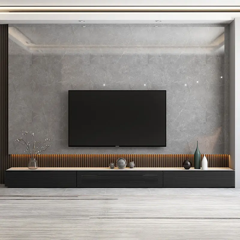 Solid Wood TV Cabinet Coffee Table Modern Minimalist Living Room Home High-End Floor-Standing Light Luxury Black TV Cabinet — image 5